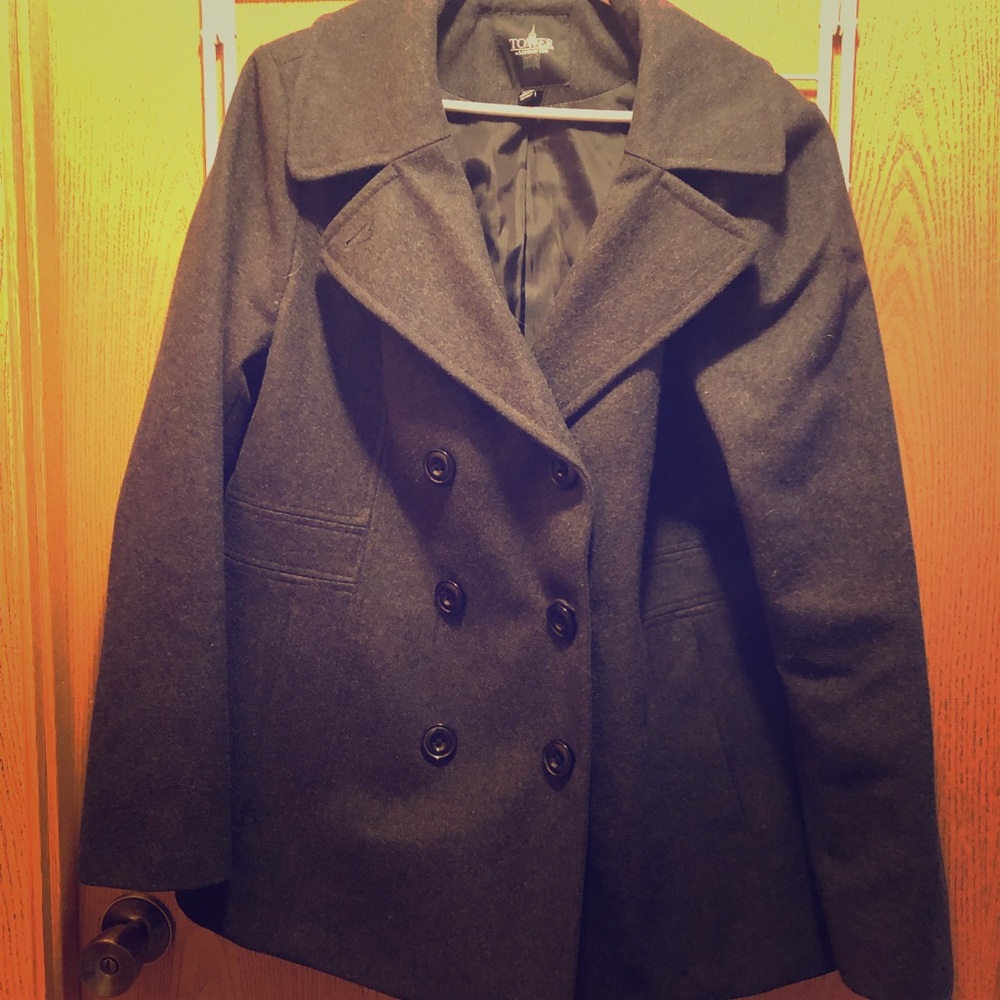 Tower by London Fog grey pea coat jacket sz XL